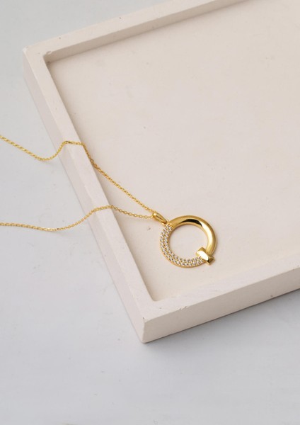 Halka Tasarım Çivili Sarı Altın Kolye modelleri