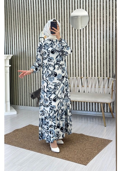 Eteği Volanlı Dokuma Viskon Elbise modelleri