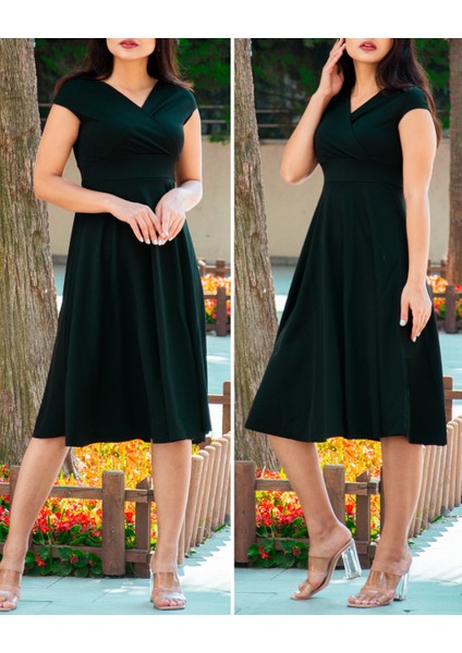 Düşük Omuz Eteği Pileli Krep Kumaş Midi Boy Elbise S-M-Siyah fırsatları