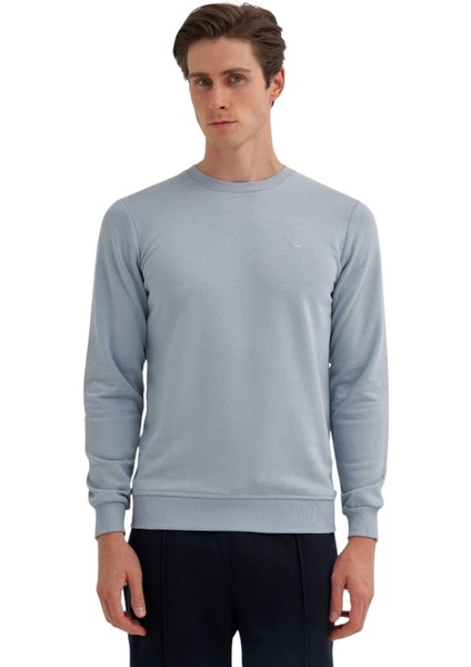 Caz Bisiklet Yaka Mavi Erkek Sweatshirt