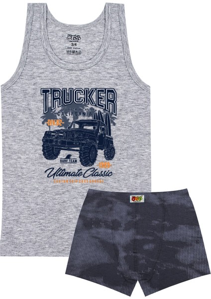 Erkek Çocuk Atlet Boxer Likralı Gri Trucker (%96 Pamuk - %4 Elastan)