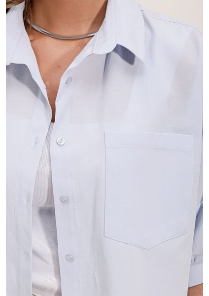 20213 Oversize Kısa Kol Basic Gömlek - Bebe Mavi
