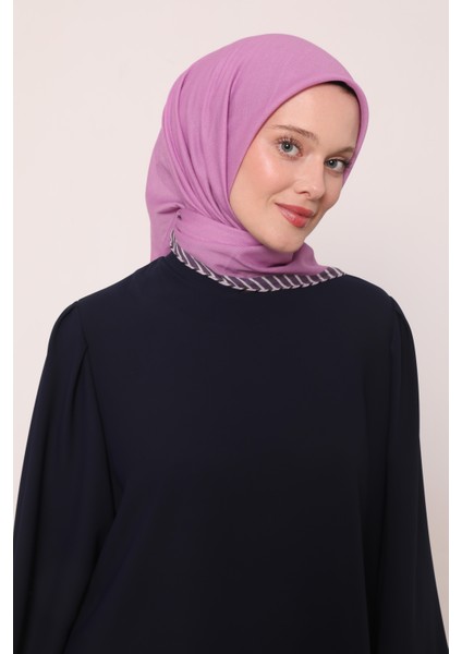 Lila Çizgili Pamuk Eşarp