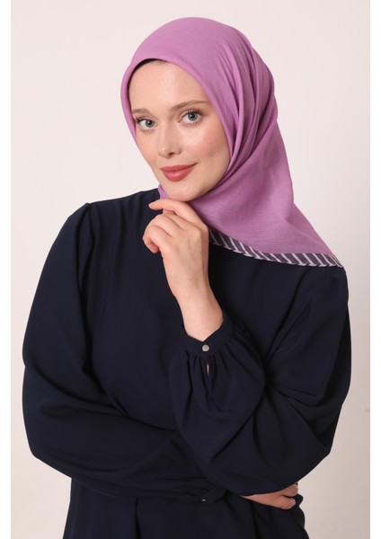 Lila Çizgili Pamuk Eşarp modelleri
