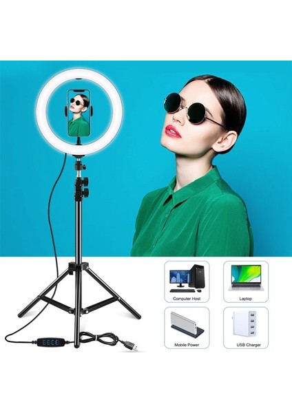 Makyaj, Vlog ve Influencer Çekimleri Için LED Ring Işık Tripodlu - 3 Farklı Işık Modu