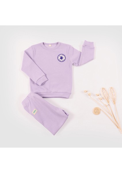 Kız Çocuk Pamuk Fitilli Alt Üst Takım - Lila