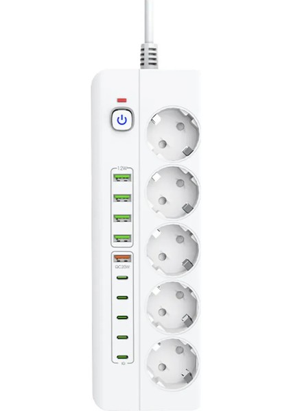 Isıya Dayanıklı Power Tuşlu 5'li Grup Priz 5x USB 5x Type-C Çıkışlı Priz 2 mt Kablolu modelleri