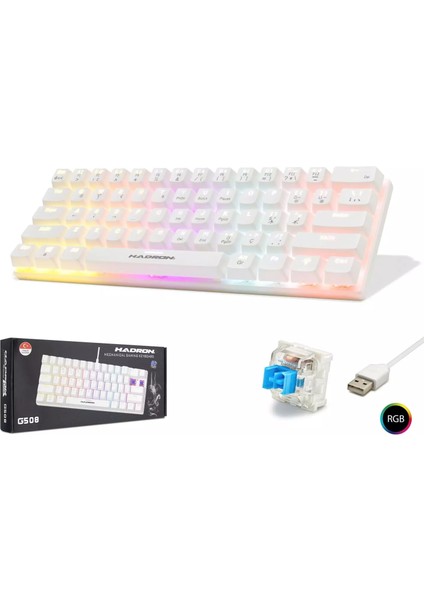 G508B Kablolu Oyuncu Mini Klavye Mekanik Blue Switch Rgb Q Beyaz