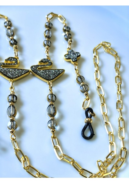 Gözlükzinciri Altın Kaplama Zincirli Siyah Kuğu Figürlü Kristal Taş Boncuklu fırsatları