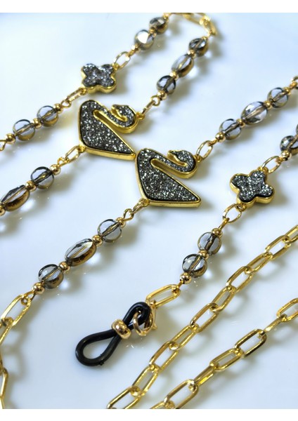 Gözlükzinciri Altın Kaplama Zincirli Siyah Kuğu Figürlü Kristal Taş Boncuklu indirimleri