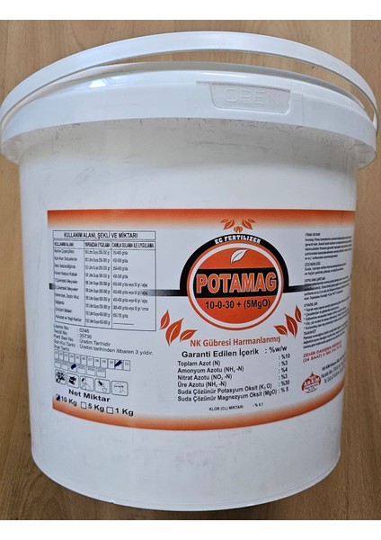 Npk 10 0 30 + 5 Mgo Potamag Ec Ferilizer Meyve Büyütücü Azot, Potasyum, Magnezyum Gübre 10 kg