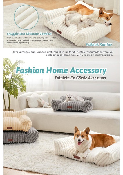 Kürk Peluş Kedi Köpek Evcil Hayvan Yatağı PatiChill Yıkanabilir Kaymaz Taban Luna Lüks Ortopedik Su Geçirmez Gri fiyatları