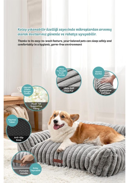 Kürk Peluş Kedi Köpek Evcil Hayvan Yatağı PatiChill Yıkanabilir Kaymaz Taban Luna Lüks Ortopedik Su Geçirmez Gri indirimleri