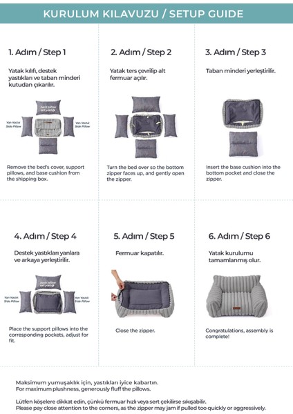 Kürk Peluş Kedi Köpek Evcil Hayvan Yatağı PatiChill Yıkanabilir Kaymaz Taban Luna Lüks Ortopedik Su Geçirmez Gri