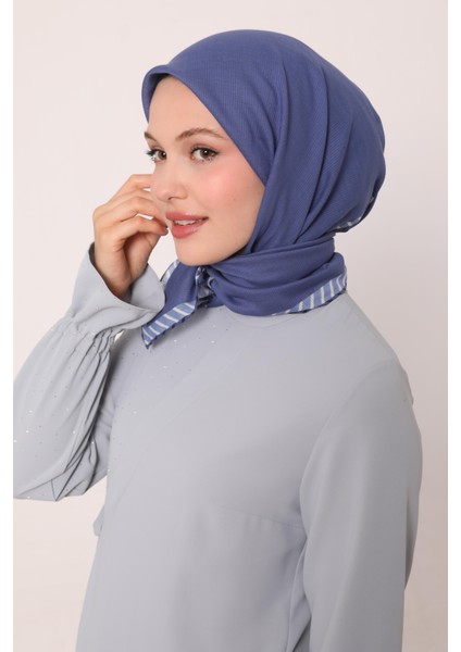 K.lacivert Çizgili Pamuk Eşarp