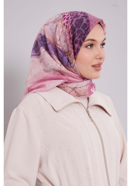 Pudra Şerit Desen Pamuk Eşarp