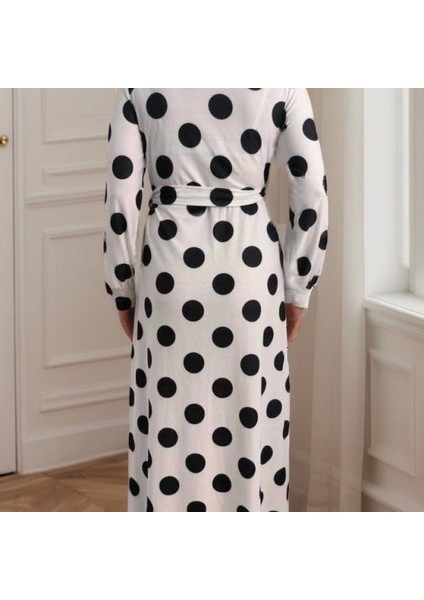 Kadın Uzun Kollu Kruvaze Yaka Yandan Bağlamalı Krep Tam Boy Elbise modelleri