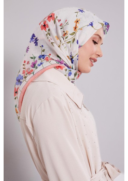 Yavruağzı Çiçek Dalı Desen Soft Eşarp