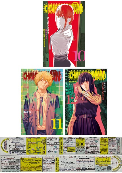 Chainsaw Man 10-11-12. Ciltler Manga Seti + Mat. Öğreten Cetvel