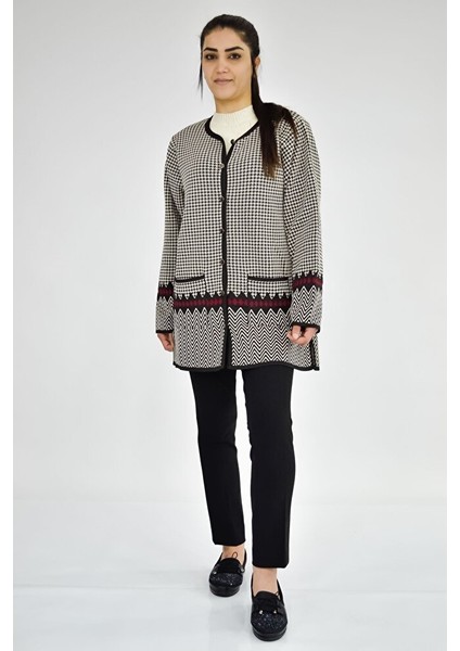 Sıfır Yaka Kaz Ayağa Desenli Ceket modelleri