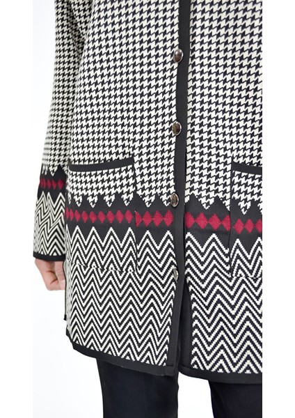 Sıfır Yaka Kaz Ayağa Desenli Ceket fırsatları