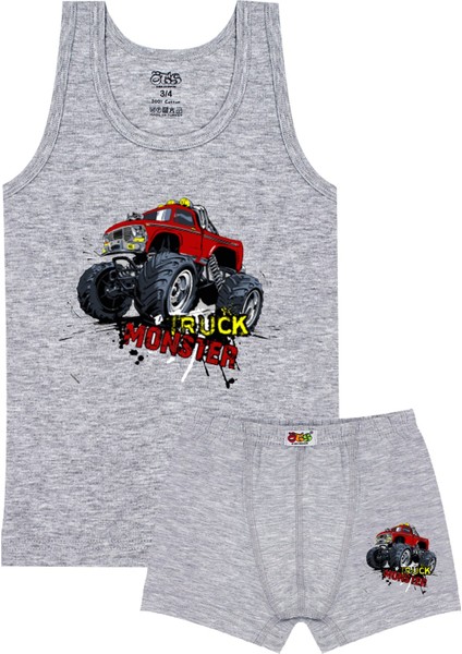 Erkek Çocuk Atlet Boxer Likralı Gri Monster (%96 Pamuk - %4 Elastan)