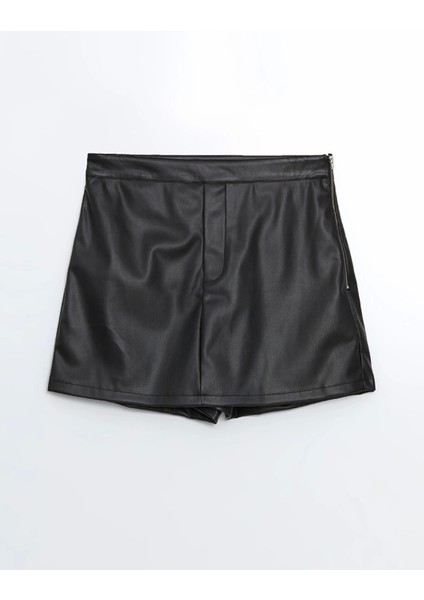 Lcw Vision Siyah Beli Fermuarlı Deri Görünümlü Kadın Şort Etek indirimleri