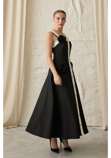 Siyah Güllü Askılı Elbise fiyatları