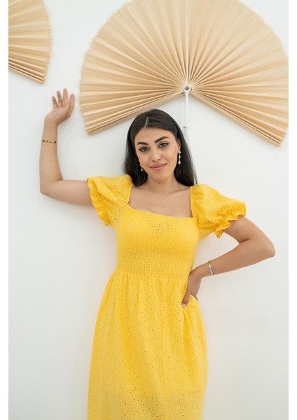 Sarı Tokalı Fisto Elbise