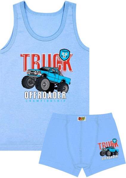 Erkek Çocuk Atlet Boxer Likralı Mavi Monster (%96 Pamuk - %4 Elastan)