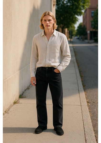 Erkek Siyah Slim Straight Likralı Jean Pantolon