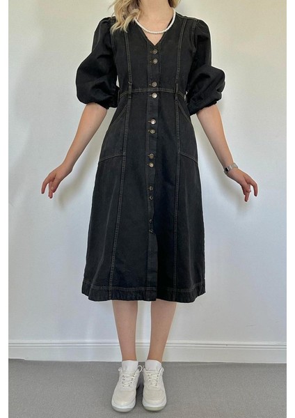 Siyah Balon Kol Kot Elbise fırsatları