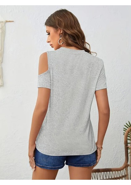 Kadın Kısa Kollu Tek Omuzu Açık Damla Detaylı Viskon Bluz indirimleri
