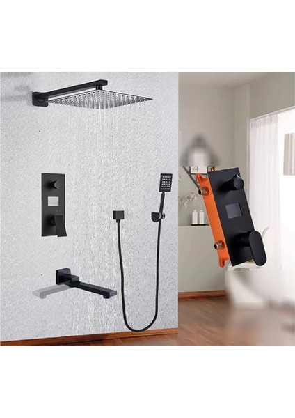 Dijital Sıcaklık LED Ekran Duş Seti Ankastre Mat Siyah 3 Yollu Model Sıva Altı Dahil 7 Yıl Garantili