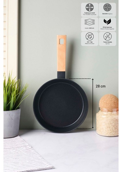 Cookwood Black Indüksiyon Tabanlı Ahşap Saplı Seramik Tava 28 cm fiyatları