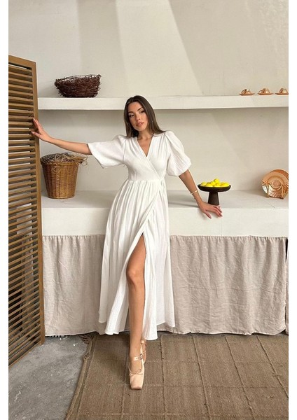 Ekru Müslin Uzun Elbise fiyatları