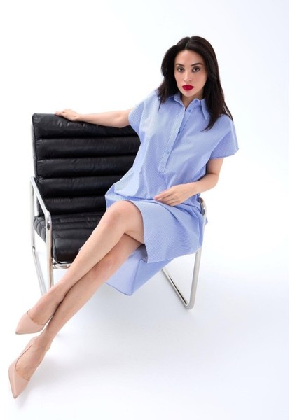 7450 Elbise-Mavi Beyaz Çizgili fırsatları