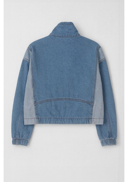 Kadın Renk Bloklu Oversize Jean Ceket fiyatları