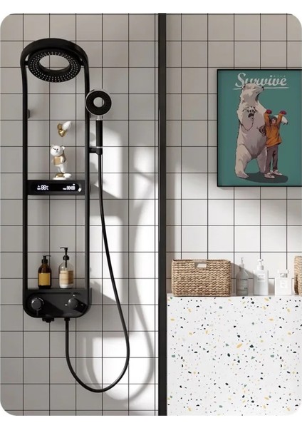 Dijital LED Ekran ve Termostatlı Robot Duş Seti Siyah Lüx Şelale Yağmur Duş Sistemi 7 Yıl Garantili Ithal modelleri