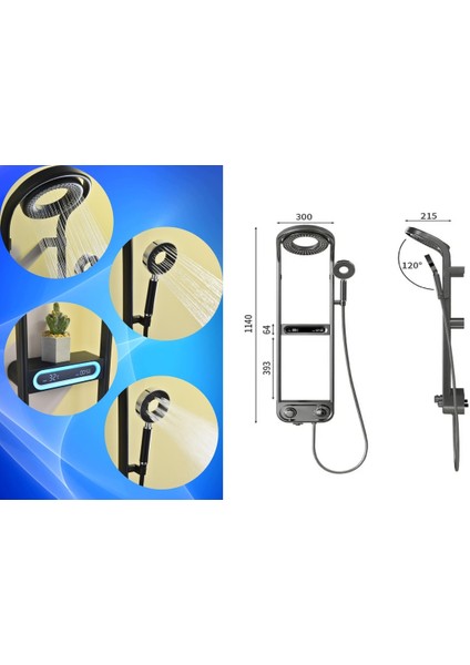 Dijital LED Ekran ve Termostatlı Robot Duş Seti Siyah Lüx Şelale Yağmur Duş Sistemi 7 Yıl Garantili Ithal indirimleri