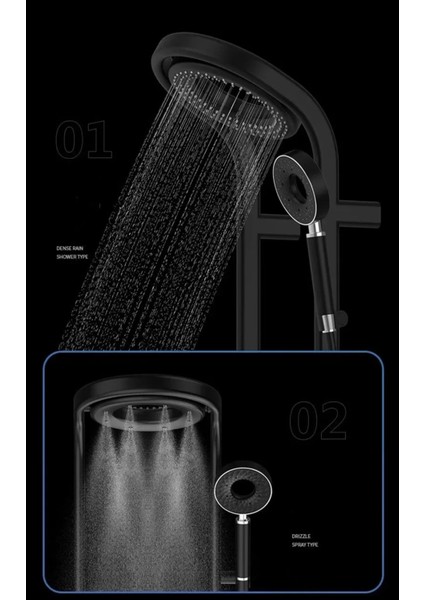Dijital LED Ekran ve Termostatlı Robot Duş Seti Siyah Lüx Şelale Yağmur Duş Sistemi 7 Yıl Garantili Ithal