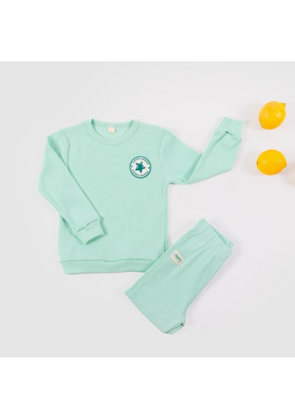 Unisex Çocuk Pamuk Fitilli Alt Üst Takım - Mint