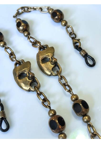 Otantik Gözlük Zinciri Antik Atın Rengi Zincirli Mask Figürlü Gerçek Kristal Taşlı Gözlük Askısı modelleri