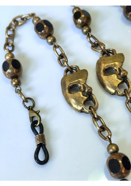 Otantik Gözlük Zinciri Antik Atın Rengi Zincirli Mask Figürlü Gerçek Kristal Taşlı Gözlük Askısı fırsatları