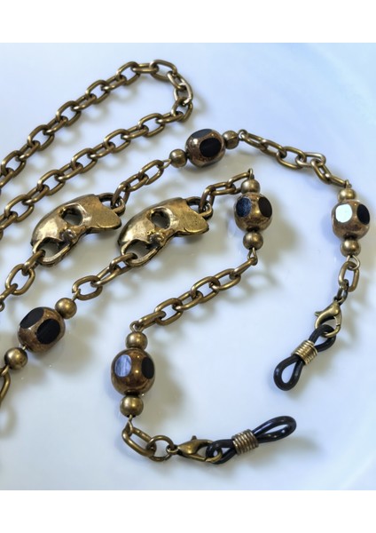 Otantik Gözlük Zinciri Antik Atın Rengi Zincirli Mask Figürlü Gerçek Kristal Taşlı Gözlük Askısı indirimleri