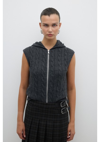 Kapüşonlu Triko Yelek Antrasit K2671008_046