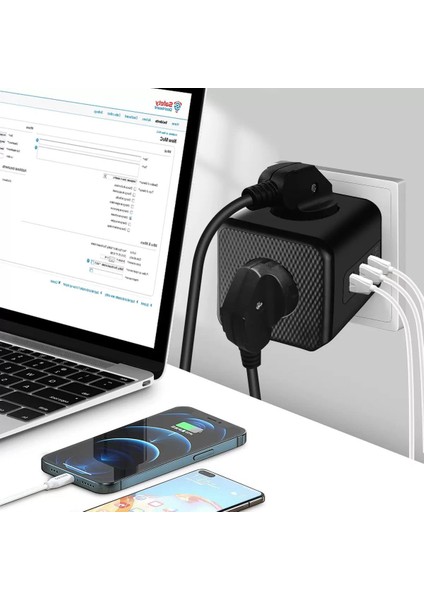 Termal Akım Korumalı Isıya Dayanıklı 3'lü Duvar Tipi Priz 2 x USB 1 x Type C Çıkışlı fiyatları