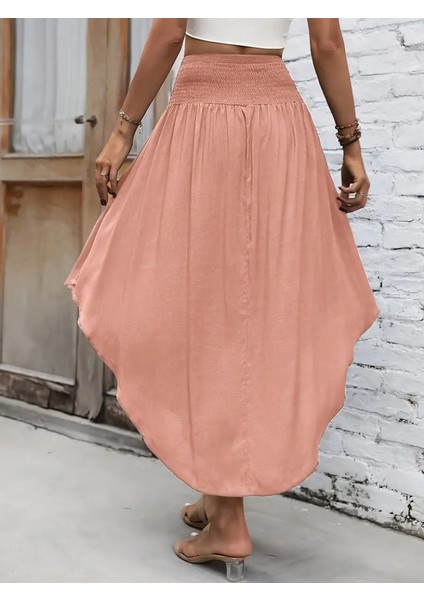 Kadın Yüksek Bel Belden Bağlamalı Asimetrik Kesim Detaylı Sandy Etek