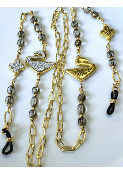 Gözlük Zinciri Altın Kaplama Zincirli Beyaz Kuğu Figürlü Kristal Taş Boncuklu Gözlük Askısı fırsatları