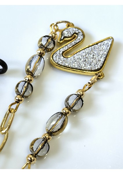 Gözlük Zinciri Altın Kaplama Zincirli Beyaz Kuğu Figürlü Kristal Taş Boncuklu Gözlük Askısı indirimleri